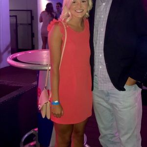 Coral Ruffle Sleeve Dress with Pockets